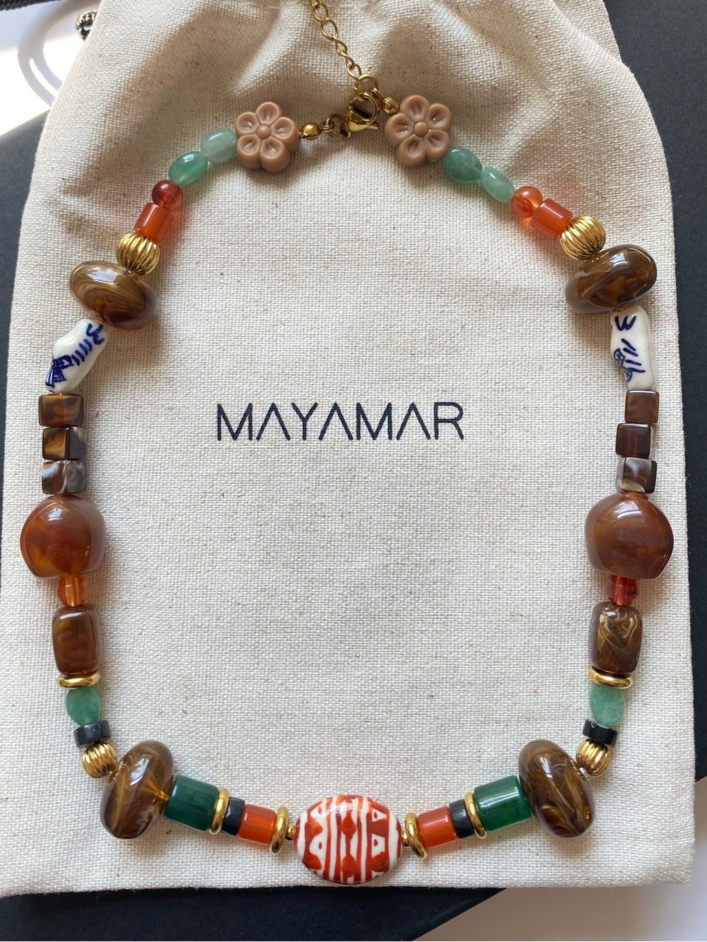 NEW Mayamar Amber & Green Mixed Bead Necklace Mediterranean Boho